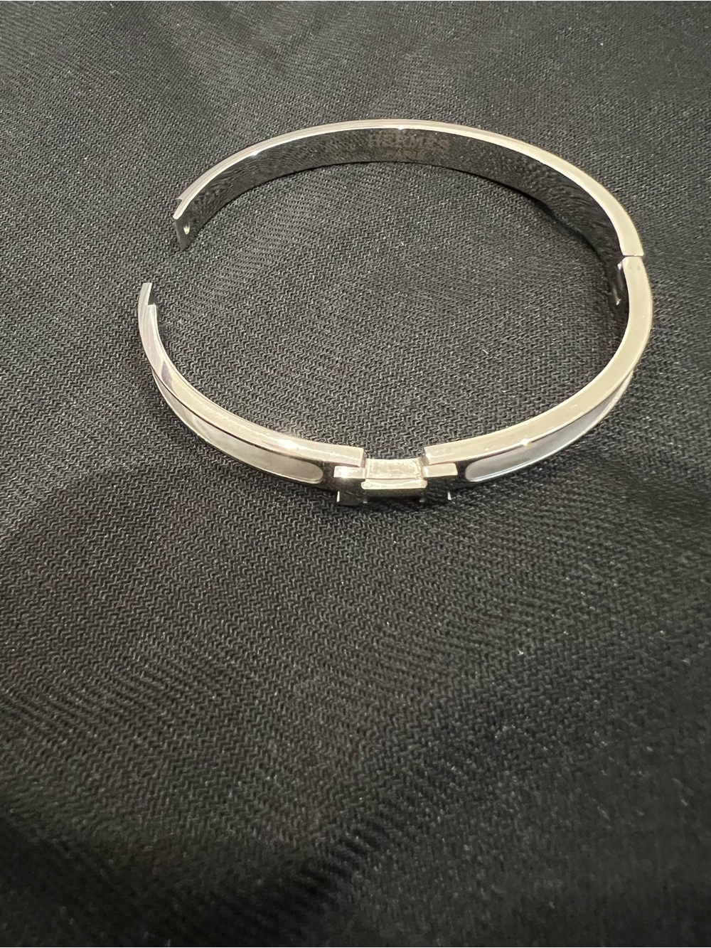 Silver-Tone white H Enamel
Bangle Stainless Steel Bracelet-Designer Style - Picture 4 of 5